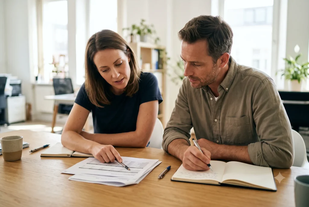 Strategist and client reviewing a monthly performance report together