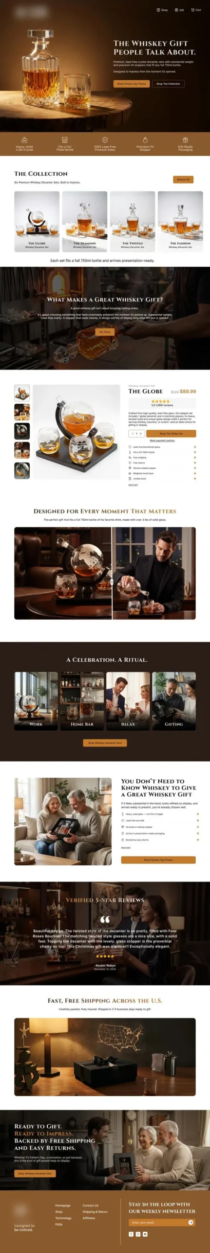 A luxury barware brand homepage